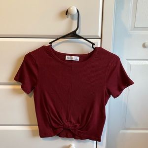 Maroon Hollister Twisted Front Wrap Crop Top